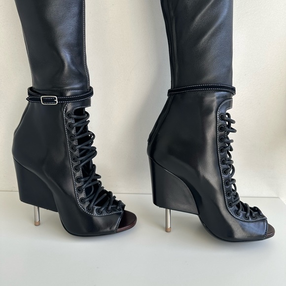 GIVENCHY Narlia Over The Knee Boots Runway Lace Front Open Toe sz 36 NEW w/box - Picture 3 of 16